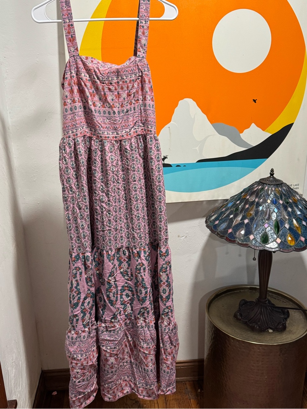Knox Rose Pink Paisley Tiered Maxi Sundress with Straps